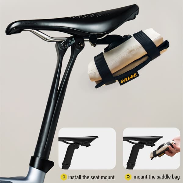 Cykel sadeltaske med quick release under-sæde montering, støtte og 6 rum