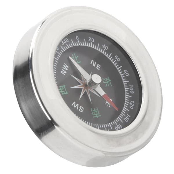Bærbar 60 mm mini lommekompass i rustfritt stål for camping, fotturer, hvit, sølv