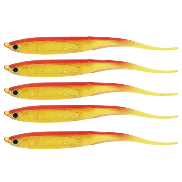 5 st mjuka fiskedrag i silikon, simulerad fisk, för sötvatten, rödorange