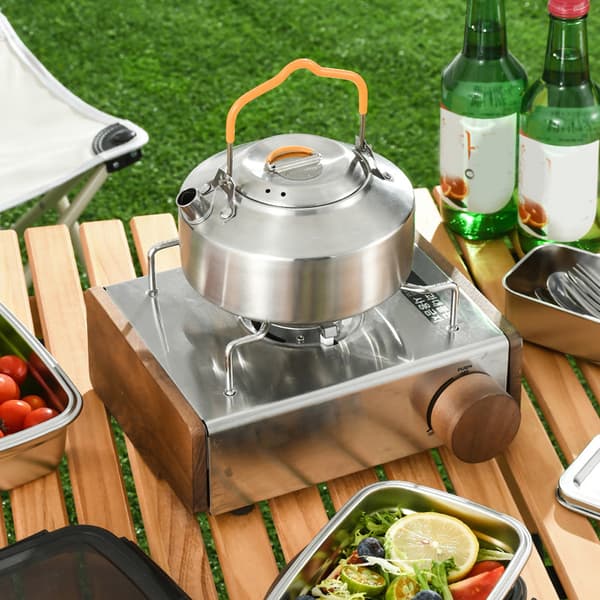 Bærbar campingkedel, 304 rustfrit stål, til te og kaffe, med håndtag, til camping, picnics og backpacking.