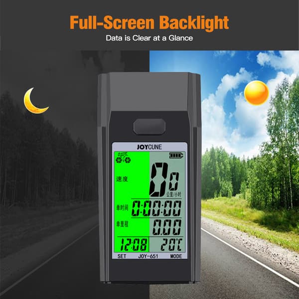 Trådløs cykelcomputer med speedometer, LED-forlygte og vibrationsalarm 4600mAh