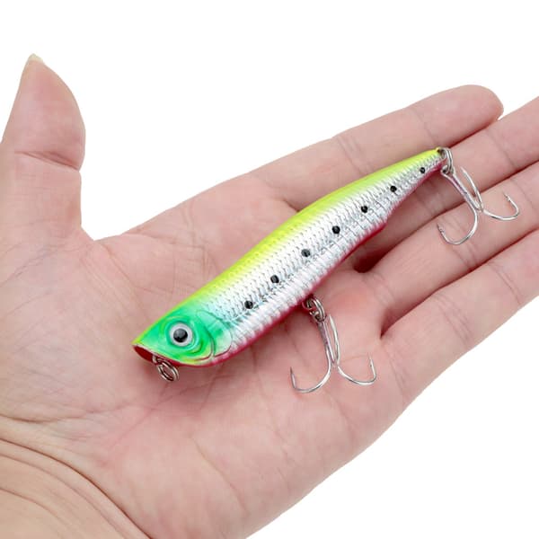 105 mm 17 g Hård Popper Fiskedrag med 3D-ögon och Trekrokar för grunt vatten