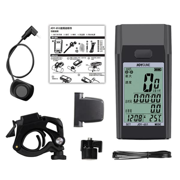 Trådløs cykelcomputer med speedometer, LED-forlygte og vibrationsalarm 4600mAh
