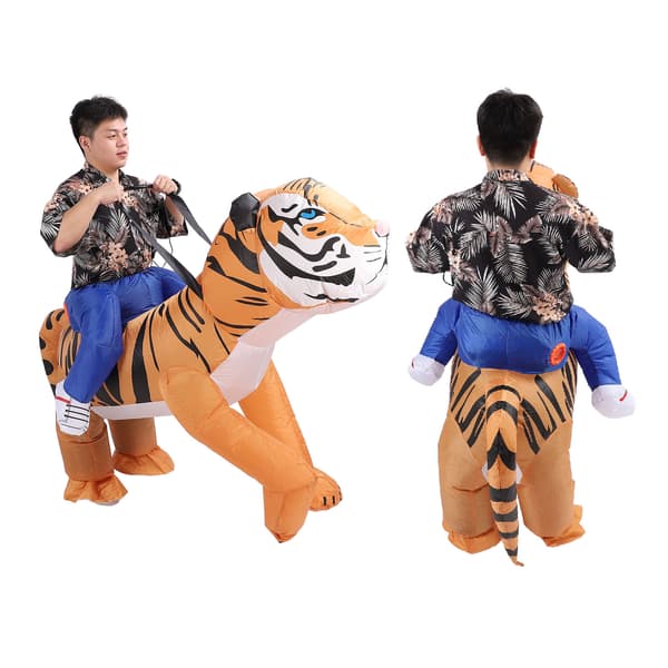 Oppusteligt tigerkostume med blæser, mellemstørrelse, polyester, sjovt til fødselsdagsfester