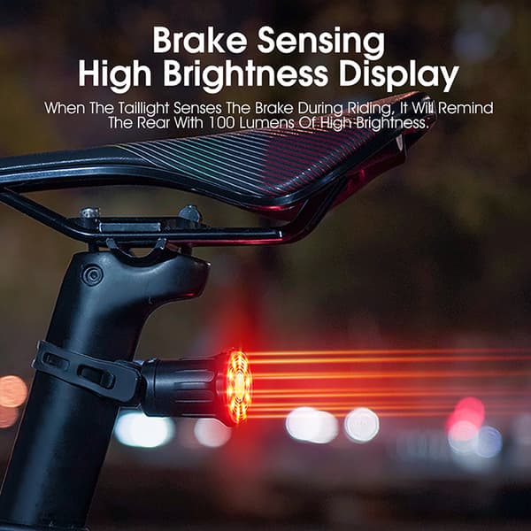 Genopladelig USB Cykelbaglygte med 6 Tilstande og 7 Farver, IPX4 LED-lys, Sikker til Natbrug.