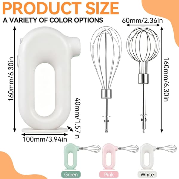 Sladdlös handmixer, elvisp, elektrisk visp, äggvisp, mini elektrisk äggvisp (Vit)