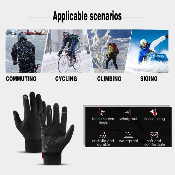 Vattentäta, halkfria, pekskärmskompatibla unisex vintercykelhandskar med fleecefoder
