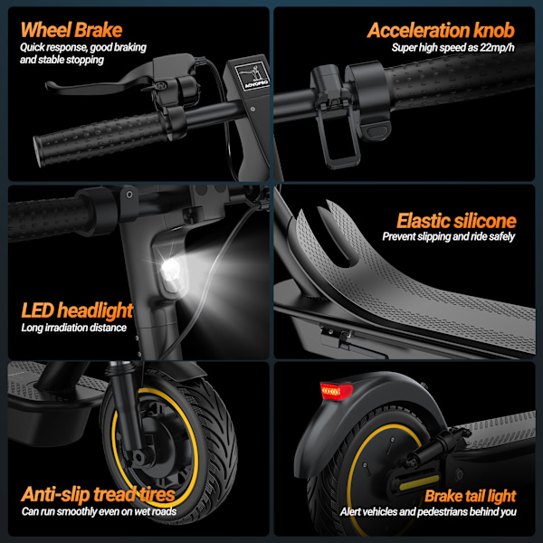 AOVOPRO ESMAX, Elektrisk Scooter 10 tum 42V 14.5Ah 500W Dubbelbroms APP-funktion ESMAX-01