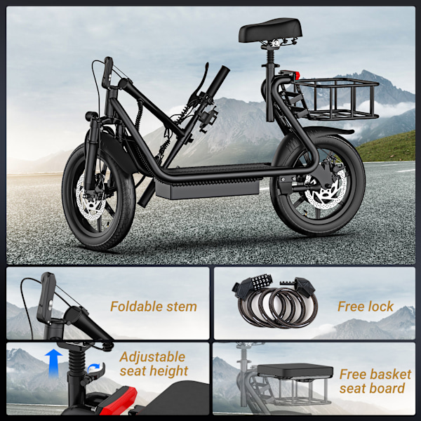 Hopfällbart Elfordon AOVOPRO ESBSPRO 14“ 48V 22.5ah Bakre Korg 35KM/H ESBSPRO-01