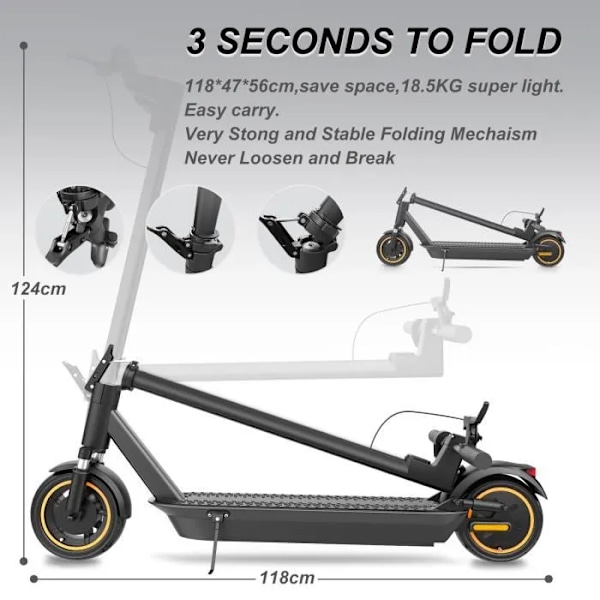 AOVOPRO ESMAX, Elektrisk Scooter 10 tum 42V 14.5Ah 500W Dubbelbroms APP-funktion ESMAX-01