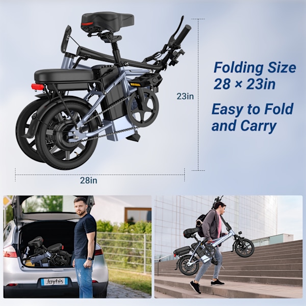 AOVOPRO EB14 Elcykel för Vuxna 500W 48V, 14' Mini Ebike för Stadspendling, Hopfällbar Elcykel för Vuxna med Två Säten UL2849 EB14-01