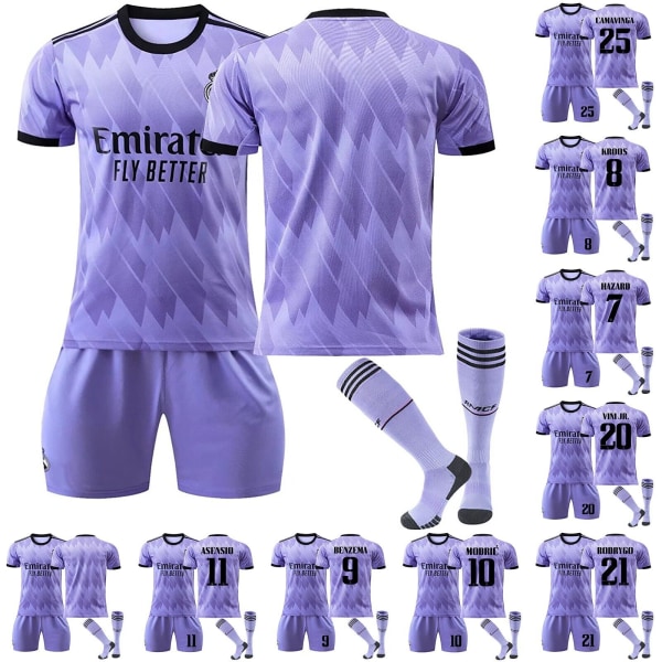 22/23 Real-Madrid bortatröjor Barn Pojkar Fotbollssatser Träningsdräkt Sportkläder 22/23 rmd away #11 16