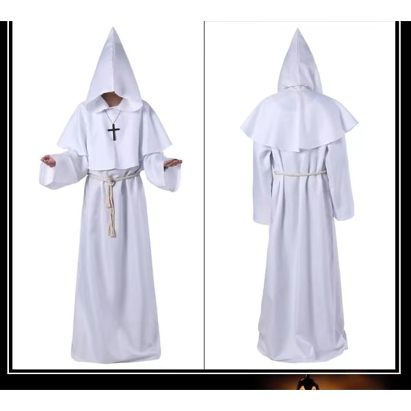 Medeltida Brother Monk Hood Renässansprästdräkt Halloween Cosplay White XL