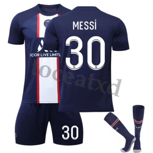 Barnfotbollssats träningsdräkt fotboll kort skjorta strumpa #30 22-23 PSG# Home Kit Messi 2XL