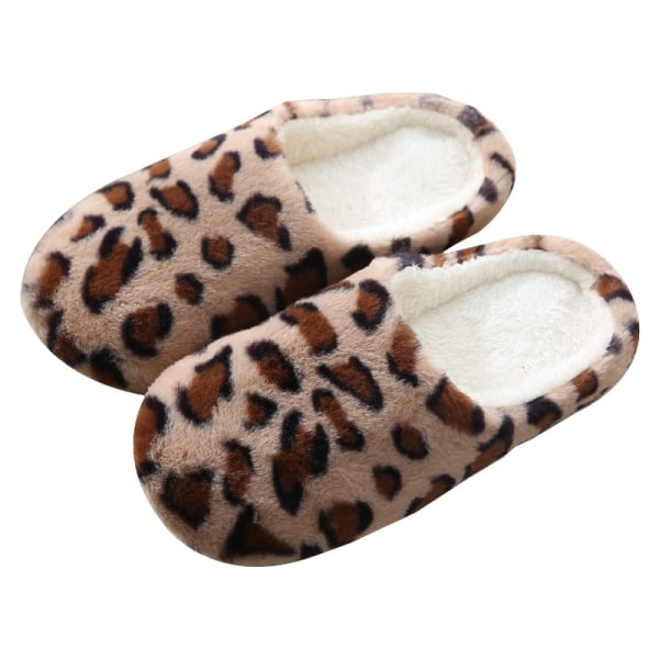 Unisex Leopard Print Plysch Home Shoe Closed Toe Clog Slipper Red 40/41