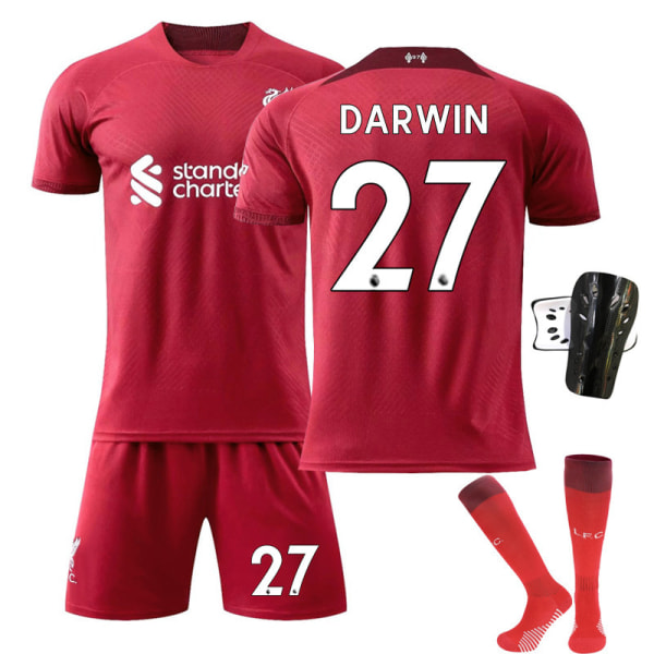 Liverpool Hemma nr 11 Salah nr 10 Mane fotbollströja kostym Darwin 27 With socks+protect 26#（145-150cm）