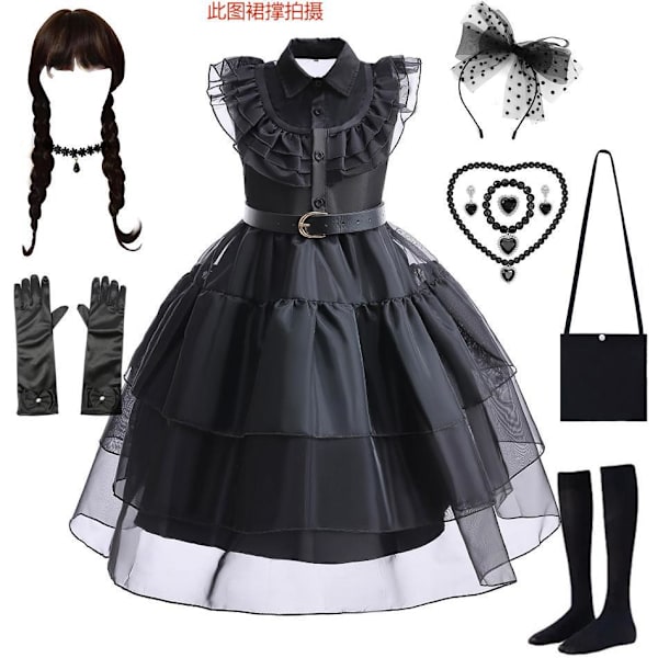 Adams Family Girl's Wednesday Cosplay rollspelskostym ayd2 110cm