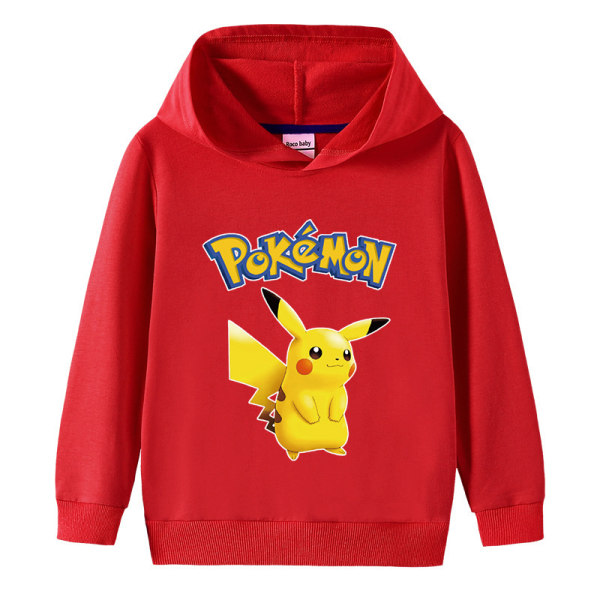 Tecknad Pikachu långärmad hoodie för barn tröja tröja Red 130cm