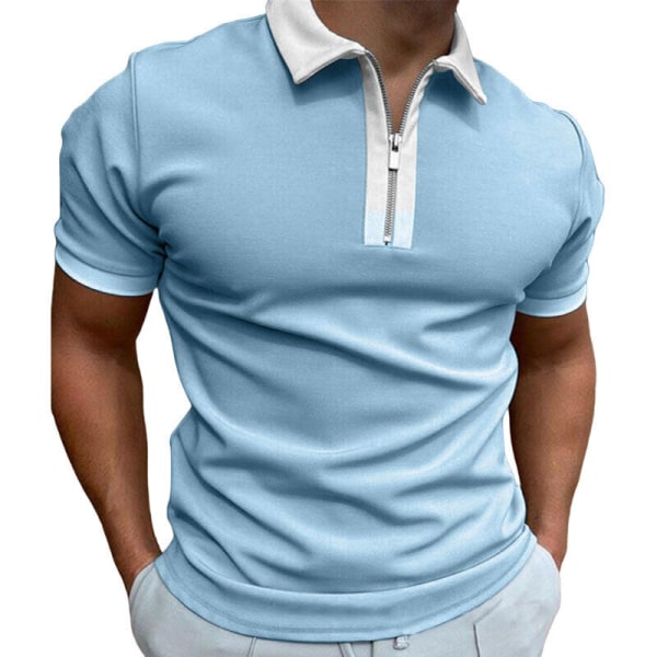 Kortärmad pikétröja för herr Slim Fit Sport Golf Zipper T-shirt light blue 2xs