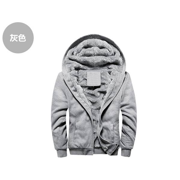 Män Tjock varm fleecepälsfodrad huvtröja Zip Up Vinterjacka Sweatshirt Topp Grey M