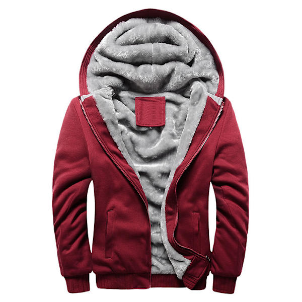 Män Tjock varm fleecepälsfodrad huvtröja Zip Up Vinterjacka Sweatshirt Topp Red XXXL