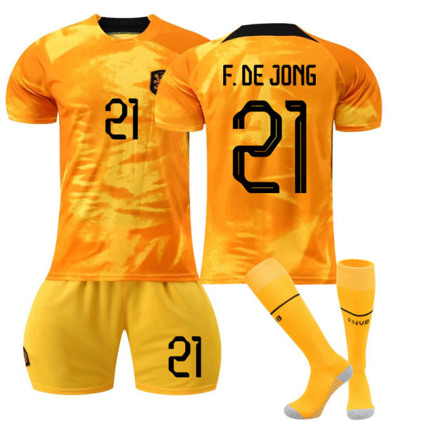 22-23 Nederländerna Home Set #10 #4 #21 T-shirt fotbollsuniform F.DE JONG 21 With sock #24