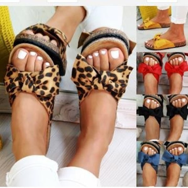 Damsandaler Sommar Casual Temperament Bow Plattform Tofflor Leopard 43