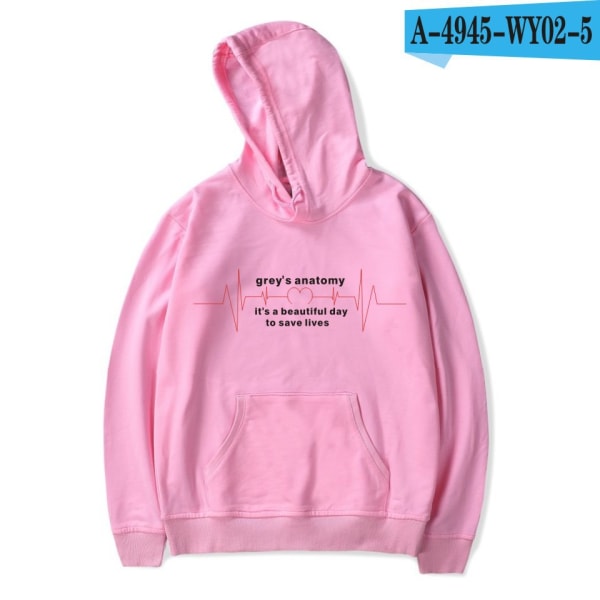 Grey's Anatomy American Drama Intern Hoodie Pullover Grafiskt print Luvtröjor Pink B XL