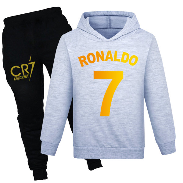 Barn Pojkar Ronaldo 7 Print Casual Hoodie Träningsoverall Set Hoody Top Pants Suit Gray 170cm