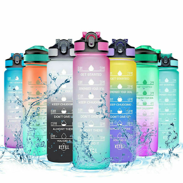 Vattenflaska Sport Drickskopp Plast Vattenkopp 1000/2000ML Black - 2000ml