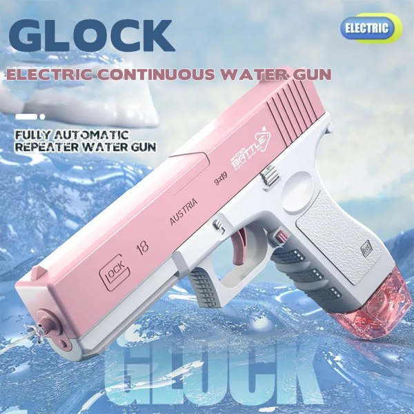 Elektrisk vattenpistol Glock Automatisk vattenblåsare simleksak pink 1 big water tank