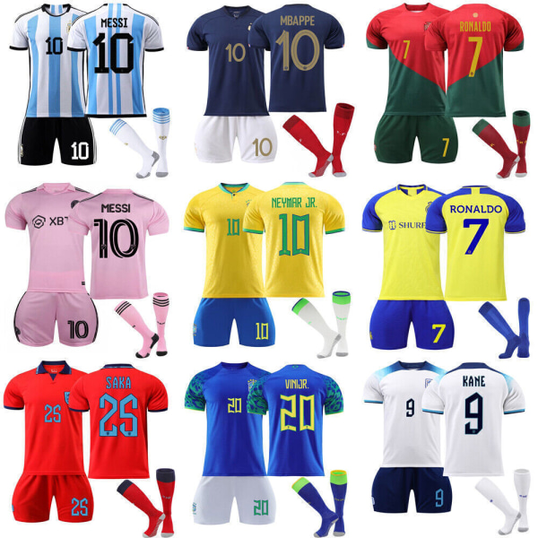 Vuxna Barn Kit Träningsdräkter Kort skjorta+Shorts+Socka Sportset al nassr away ronaldo #7 m