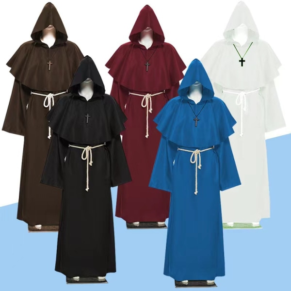 Medeltida Brother Monk Hood Renässansprästdräkt Halloween Cosplay Black S