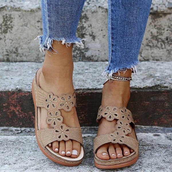 Sommar mode högklackade lätta plattform skor sandaler Khaki 42