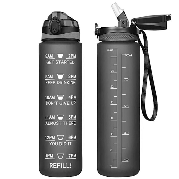 Vattenflaska Sport Drickskopp Plast Vattenkopp 1000/2000ML Black - 1000ml