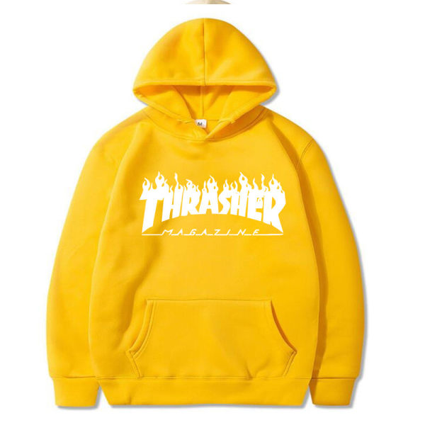 Unisex Thrasher Hoodie Printed Sweatshirt Hoodie med dragsko Yellow L