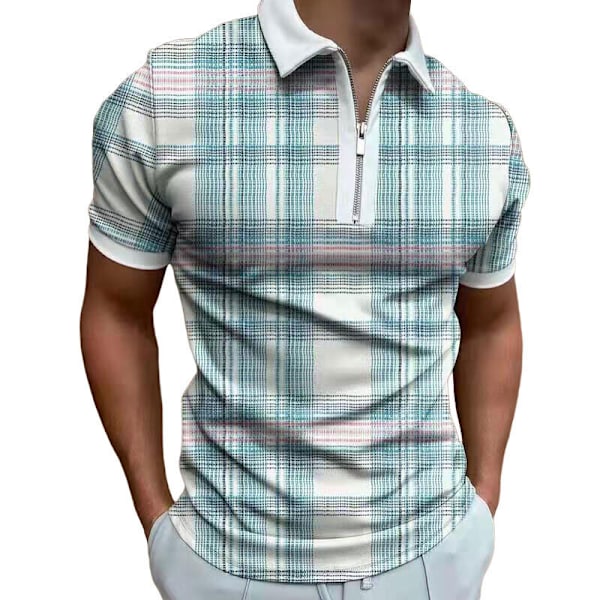 Kortärmad pikétröja för herr Slim Fit Sport Golf Zipper T-shirt light blue white l