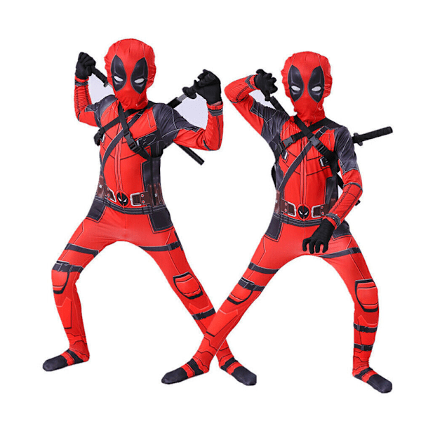 Deadpool Kostym Cosplay Barn Bodysuit Pojkar Barnens Dag Maskeraddräkt Fest clothes + swords + bag 11-12 years (150cm）