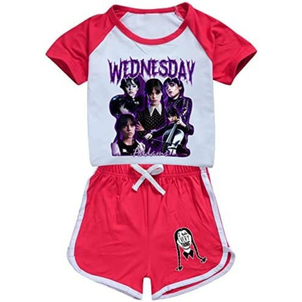 Onsdag Addams Printed Kids Girls Träningsoverall Set Kort ärm Purple M