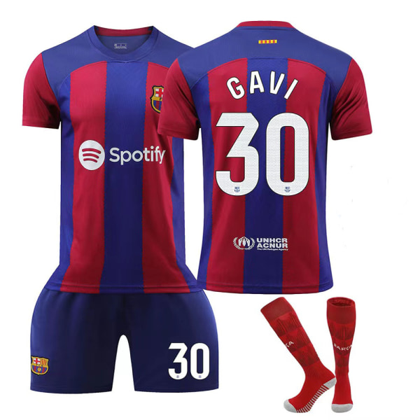 23/24 New Season Home F.C. Barcelona GAVI nr 30 barntröja LEWANDOWSKI 9 L