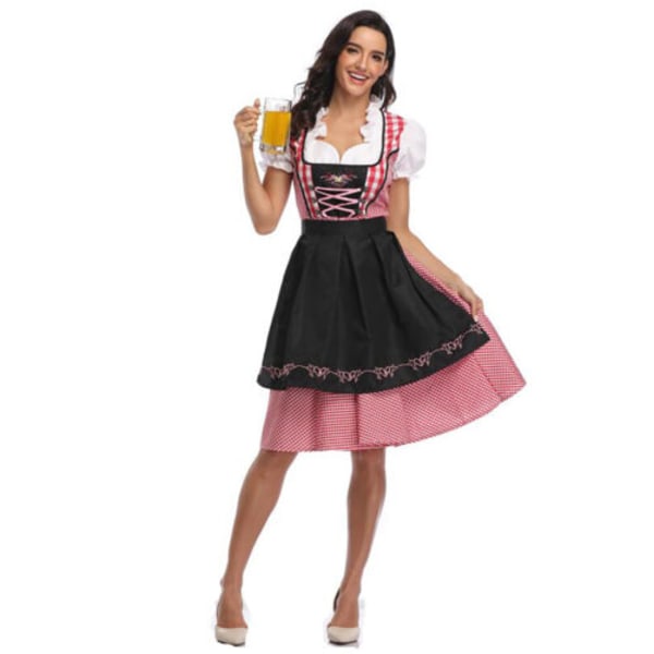 Kvinnors Tyska Bayeriska Dirndlklänning Oktoberfest Kostym Öl-Piga Festklänning denim red m=uk s