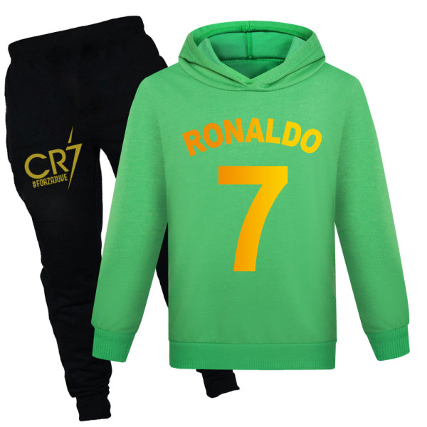 Barn Pojkar Ronaldo 7 Print Casual Hoodie Träningsoverall Set Hoody Top Pants Suit Green 150cm