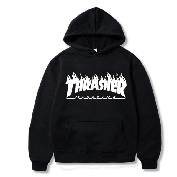 Unisex Thrasher Hoodie Printed Sweatshirt Hoodie med dragsko Grey S