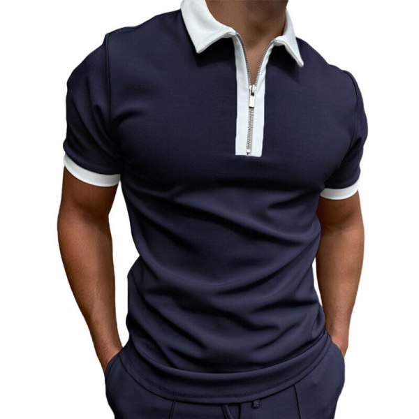 Kortärmad pikétröja för herr Slim Fit Sport Golf Zipper T-shirt navy blue white xl