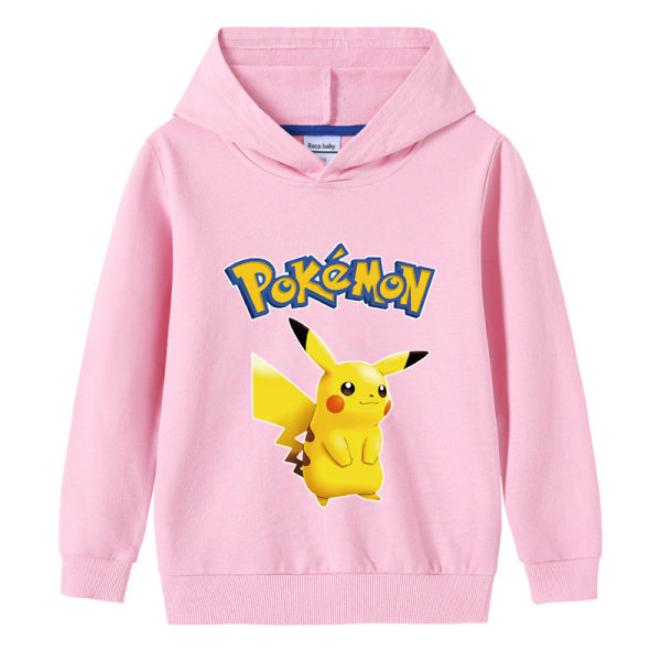 Tecknad Pikachu långärmad hoodie för barn tröja tröja Pink 100cm