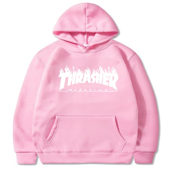Unisex Thrasher Hoodie Printed Sweatshirt Hoodie med dragsko Pink L