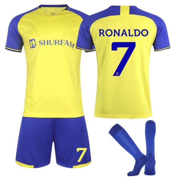 23-24 Boys Kids Kits Träningskort tröja Strumpkostymer Sport Short Top Jersey 22/23  al-nassr fc home #7 18（3-4years）