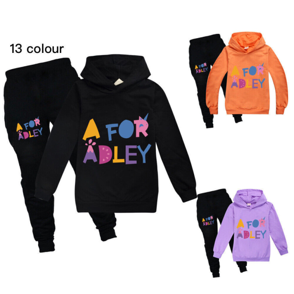 Kids A för Adley Print Träningsoverall Sets Pojkar Flickor Sweatshirt black t-shirt 150/9-10 years