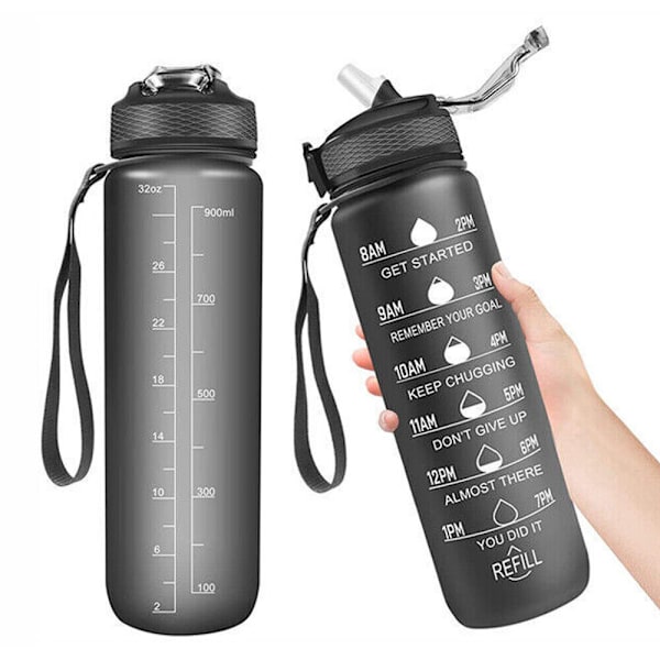 Vattenflaska Sport Drickskopp Plast Vattenkopp 1000/2000ML Black - 1000ml