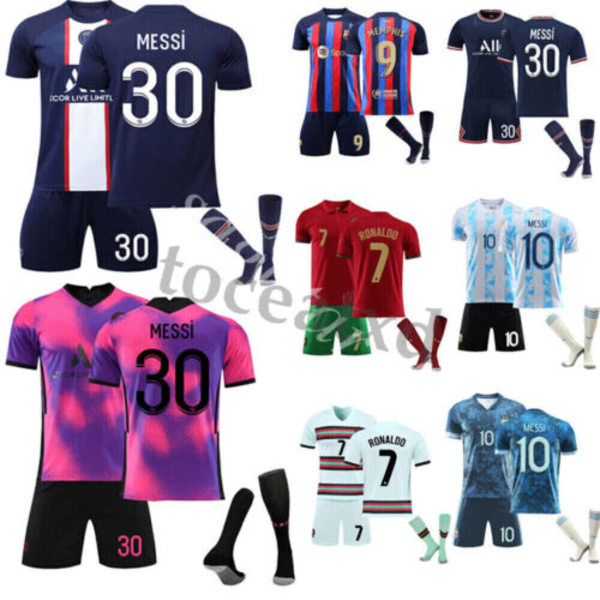 Fotbollsshorts Strumpor Kit Fotbollsträningsdräkter Sportkläder #9 22/23 Barcelona Home Kit 110-120CM/20